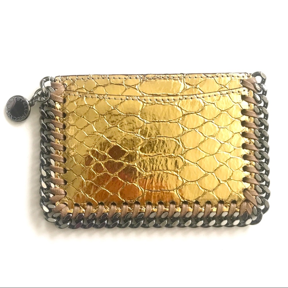 NWB Stella McCartney Metallic Gold Python Falabella Card Holder Case✨ Vegan - Picture 2 of 7